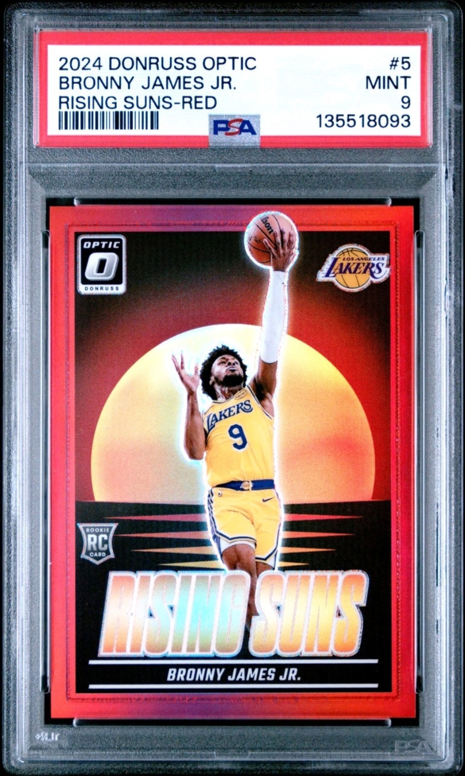 2024 Bronny James PSA 9 PANINI DONRUSS OPTIC RISING SUNS RED LAKERS #'d /99