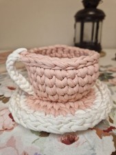 Portaoggetti All'uncinetto Tazza 15x8cm  100% Cotone Handmade Artigianale       