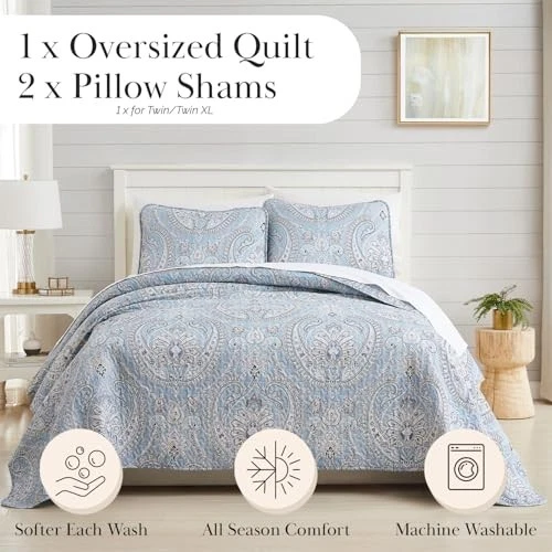  Edredón King de gran tamaño, Boho King / California King 36 - Pure Melody Aqua Foto 2 de 4