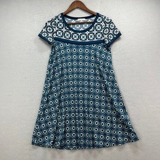 Max Studio Dress Womens S Blue Teal Geometric Short Sleeve A-Line Mini Stretch