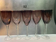 Vintage Crystal Goblets Amethyst Purple/Maroon with Twisted Clear Stems 9” Tall