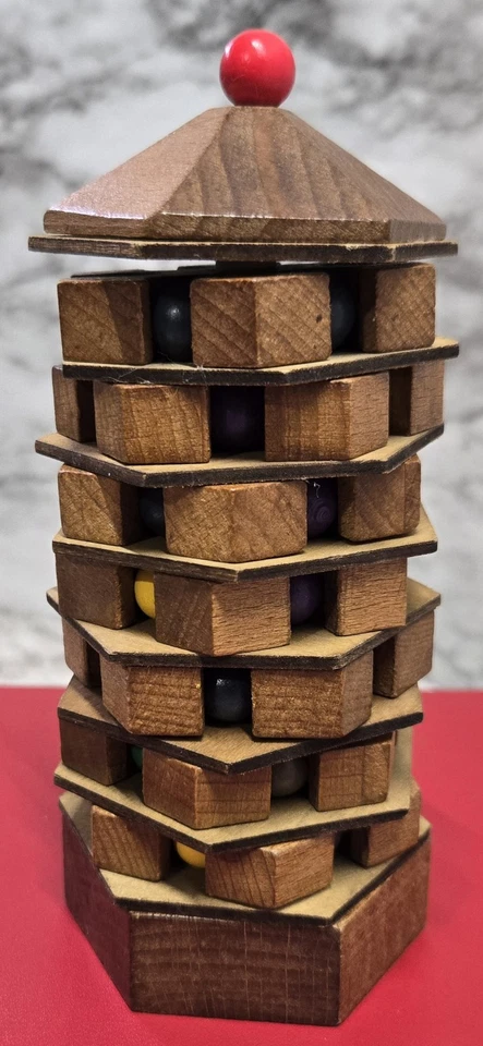 Project Genius Chinese Pagoda Wooden Puzzle Brain Teaser Logic Game Toy - Image 2 of 4