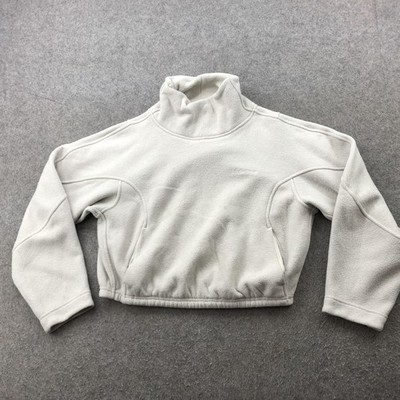 Lululemon Pullover Womens Cream White Fleece Funnel Neck Cropped
