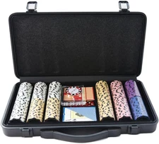 13.5 Gram 300 Clay Composite Poker Chips Set with Aluminum Case, Two Decks of Pl