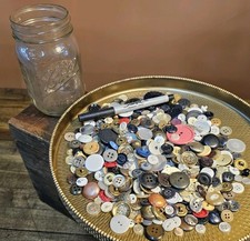 Antique Buttons LOT & Mason Jar • Vintage Metal Wood Bakelite BUTTONS ☆1900-1960