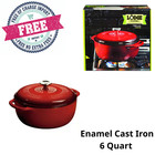 Free Shipping! Lodge 6 Quart Red Essential Enamel Cast Iron Dutch Oven, Red -New