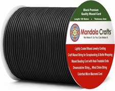 2mm Black Waxed Cord, Jewelry Making, 109 Yard