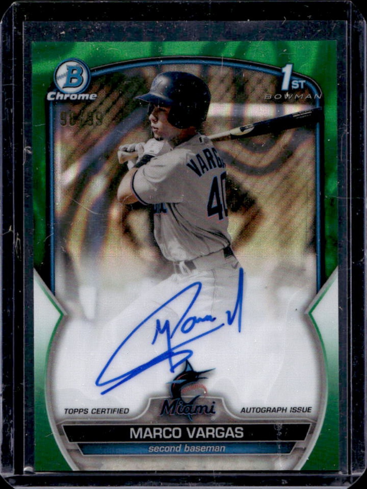 2023 Bowman Chrome Marco Vargas Auto Green Lava Refractor 1st #98/99