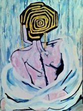 Original painting of abstract modern  Woman Shower large art 18x24x1  pb