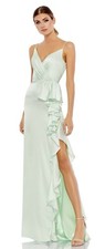IEENA For MAC Duggal NEW Satin Ruffled Asymmetrical Gown Pistachio Sz 4  #67815