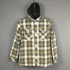 Boston Traders Jacket Mens Medium Green Plaid Quilted Lined Hooded Flannel Snap