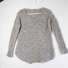 Helmut Lang Grey Marled Cotton Linen V-Neck High-Low Knit Sweater Size P