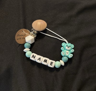 Baby Holz und Silikon Schnullerclip Halter Schnullerclip, personalisiert mit Namen