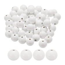 50pcs 20mm White Round Wood Beads 3.3mm Large Hole for Jewelry Making