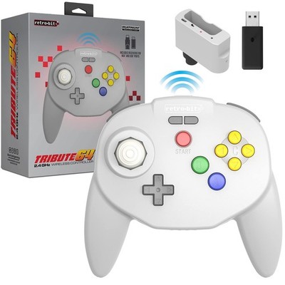 Retro-Bit Tribute 64 Wireless Controller for Nintendo 64, Switch, PC - Gray
