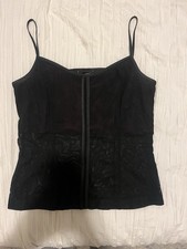 Vintage 90  s Marzo Mesh Black Corset Bustier Top Burgundy Lining Size Small