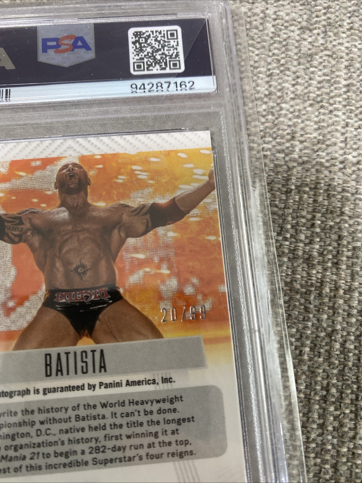 2023 Prizm WWE Batista #TB-BTS Throwback Signatures Premium Set /99 PSA 8 view 3
