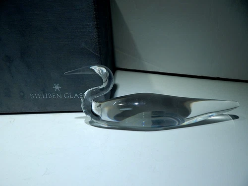 LARGE STEUBEN (USA) GLASS JAMES HOUSTON SHOREBIRD LOON DUCK FIGURINE IN BOX