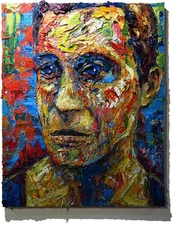 MAN PORTRAIT OIL█PAINTING hat█REALIST ART█SIGNED VINTAGE ORIGINAL OUTSIDER█MALE