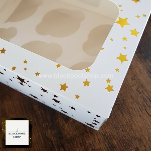 CAJA DE CUPCAKES FESTIVE ORO ESTRELLAS TIENE 6 Pasteles PRODUCTO DE CALIDAD SUPERIOR - Imagen 3 de 3