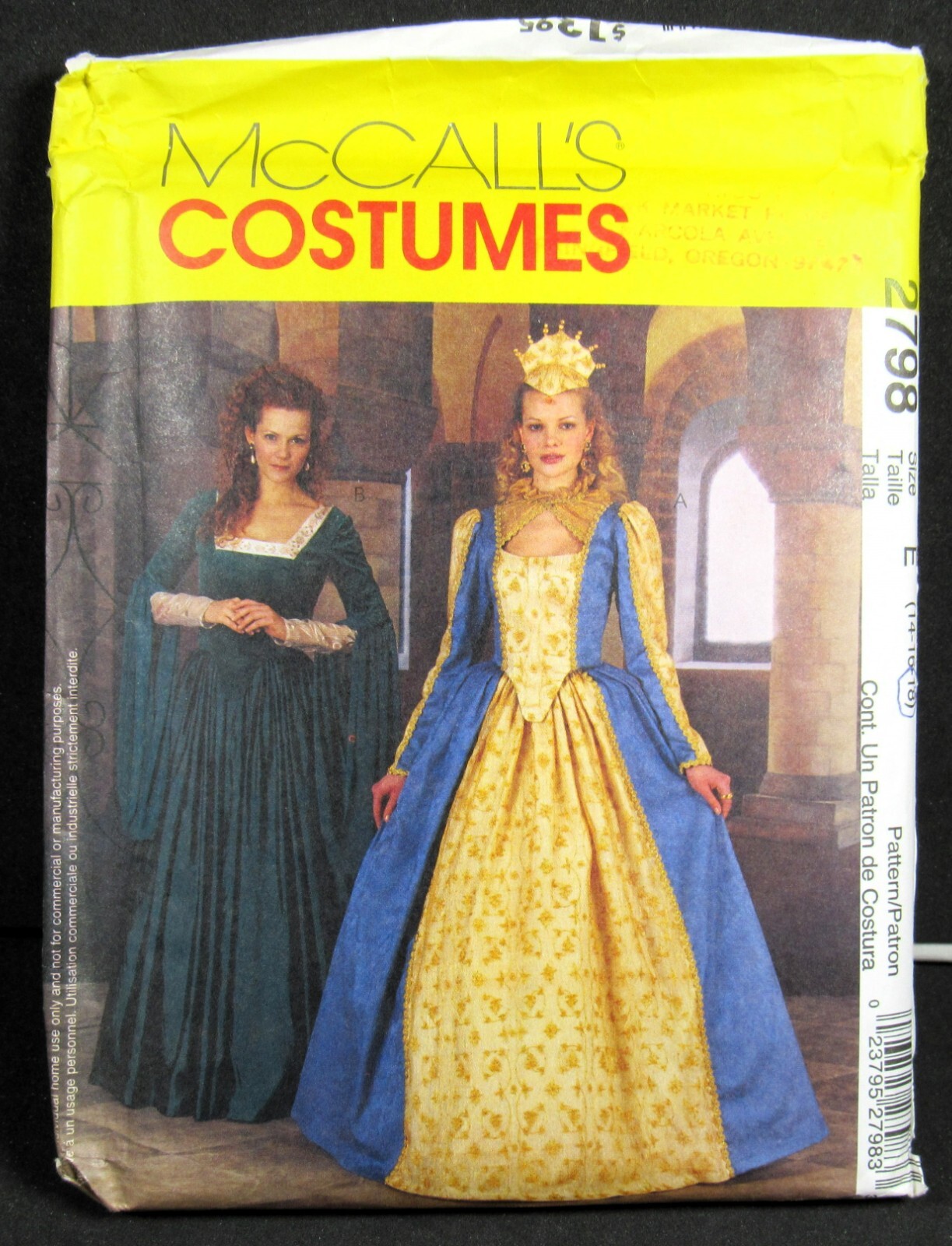 Medieval Elizabethan Costumes Plus Size 14 16 18 McCalls 2798 Uncut