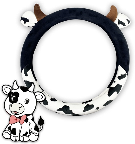 Cow Steering Wheel Cover for Women with 2PCS Car Coasters,Universal 14.5—15 Inch - Picture 4 of 5