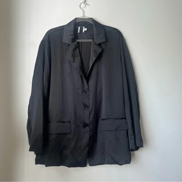 Princess Polly Toddy Black Satin Relaxed Fit Blazer 10