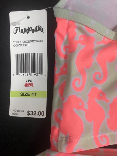 Flapdoodles Swimsuit 2 Piece Toddler Girls Seahorses Lined Sz 4T - Picture 7 of 8