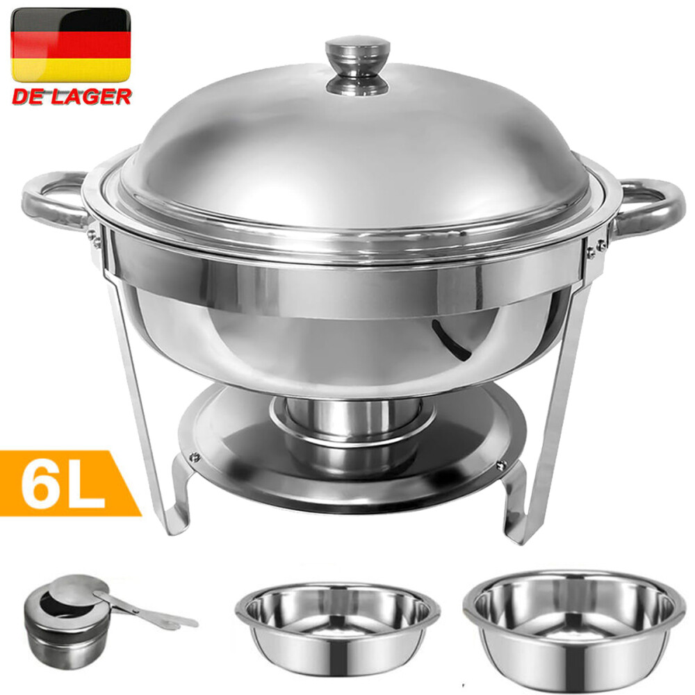 Edelstahl Chafing Dish Speisenwärmer Suppentopf Rund Wärmebehälter 6 Liter
