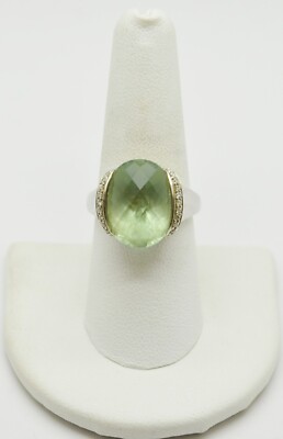 18k White Gold Diamond Details Green Gem Ring SZ 8.25 #GOLD-3549