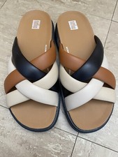 Fitflop UK 5 Gen-ff Almond Toe Padded Strap Platform Sandals Beige/brown/black