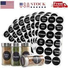 144 Round 1.5" Spice Jar Labels Preprinted Chalkboard Seasoning Spice Labels