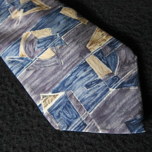 Conte di Milano Silk Tie Blue Purple Tan Abstract Wide aprx 4x58 in Made in USA - Picture 2 of 6