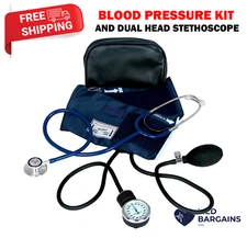 Dixie EMS Adult BP Cuff Dual Head Stethoscope and Blood Pressure Kit - Blue