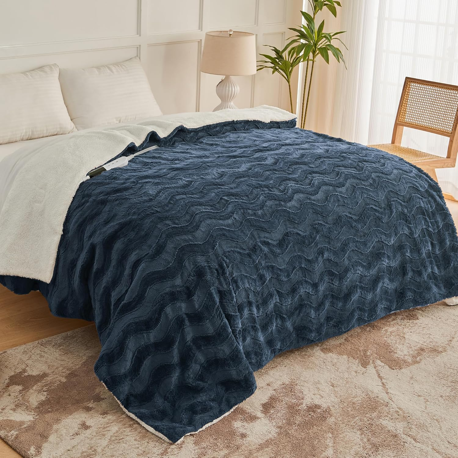 Heated Electric Blanket Twin Size - Soft Faux Rabbit Fur & Fleece,Fast-Heating W