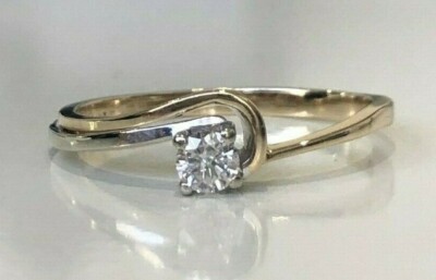 10K Two Color Gold & 0.15CT Diamond Single Stone Swirl Ring Size O  -  7