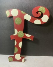Wall Hanging Letter F hand painted Red White and Green Polka Dot Christmas