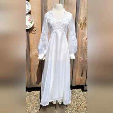 Vintage 1960's 1970's Boho Empire Waist Organza  Lace Wedding Gown Dress