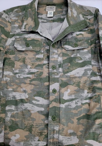 L.L. Bean Camouflage Green Long Sleeve Slightly Fitted Canvas Shirt Size Small - Picture 7 of 11