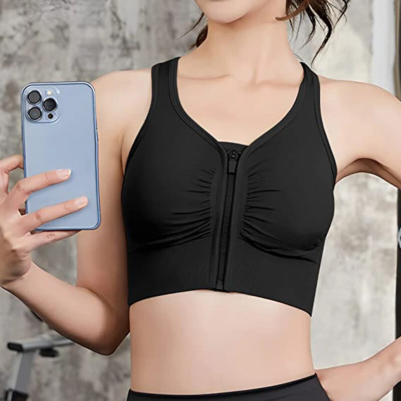 Women High Impact Front Zipper Closure Adjustable Straps Padded Sports Bra Yoga@ Women High Impact Front Zipper Closure Adjustable Straps Padded Sports Bra Yoga@