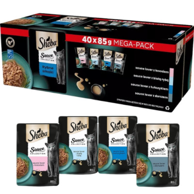 40x85 g SHEBA Fisch in Soße mit Lachs Weißfisch Thunfisch Kabeljau für Katzen