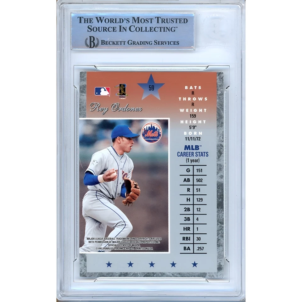 Rey Ordonez Signed 1997 Donruss Elite #59 New York Mets Beckett BAS Slabbed Auto - Image 2 of 4