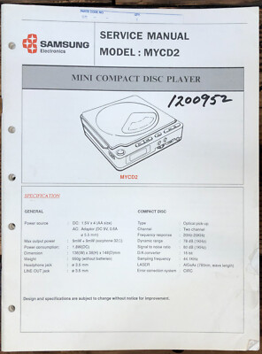 Samsung MYCD2 MY CD2 CD Player  Service Manual *Original* #1