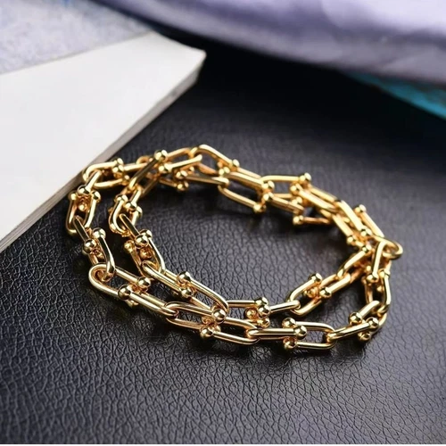 Italian 18K Solid Gold Horseshoe Link Chain Bracelet U-Shape Jewelry 7" - Picture 8 of 20