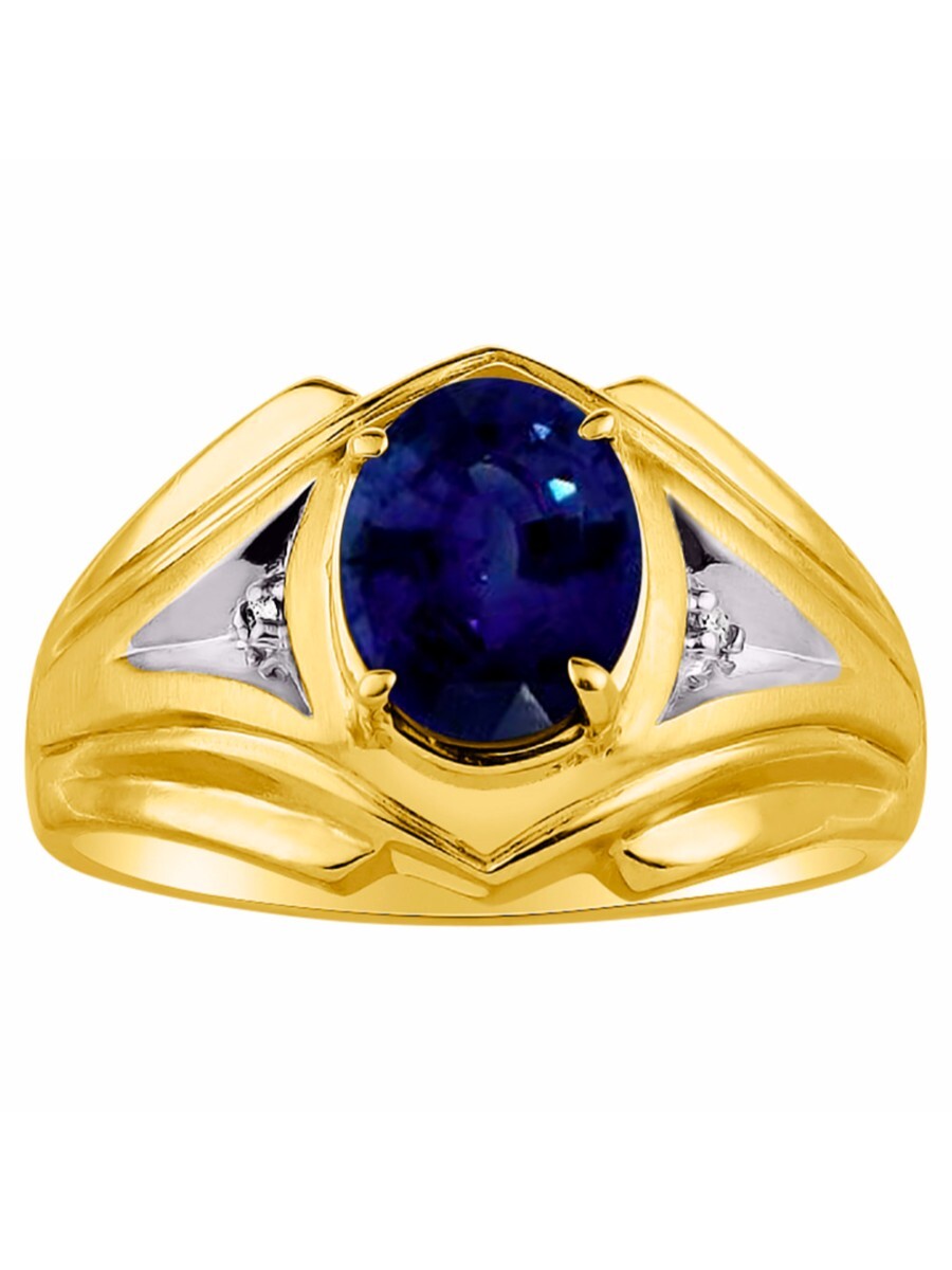 Sapphire & Diamond Ring Set in Yellow Gold Plated Silver BSL