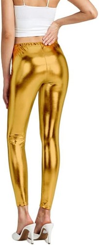 WOMENS WET LOOK METALLIC LEGGINGS LADIES FOIL SHINY PLUS SIZE GIRLS - Picture 25 of 28