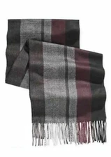  Alfani Plaid Charcoal Gray Men's Scarf with Fringe 