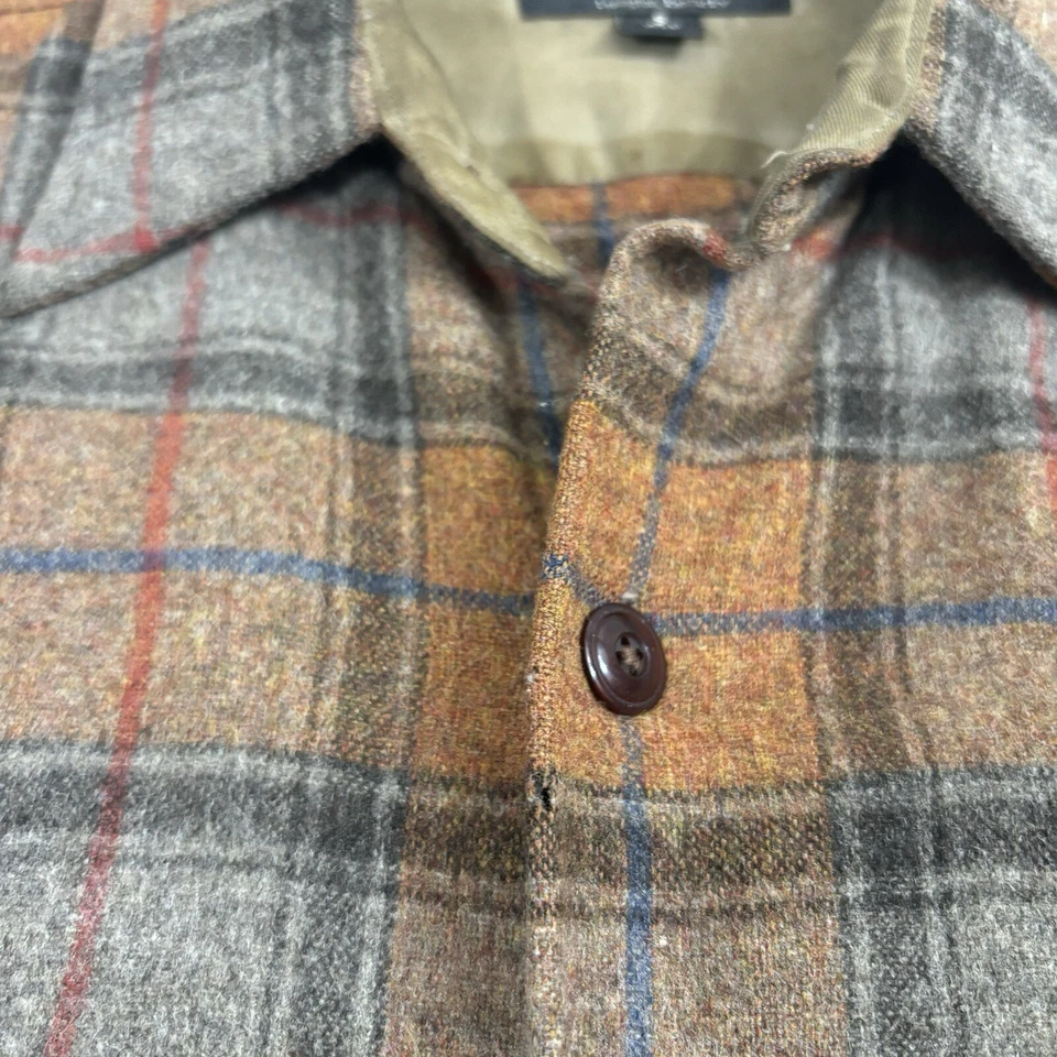 Camisa de Lana J Peterman Para Hombres Pequeña Marrón A Cuadros Abotonada Cuello de Franela Naranja De Colección Foto 4 de 4