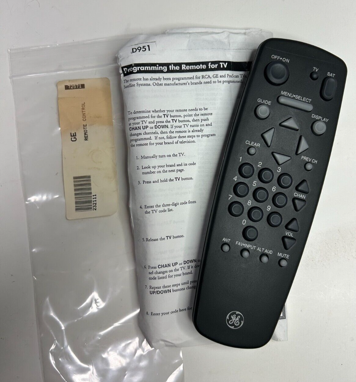 GE 232111 CRK91N1 TV/Satellite Remote Control w/ Manual OEM fits ...