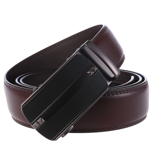 Luxury Men's Real Leather Belt Automatic Buckle Ratchet Waist Strap Jeans Dress - Picture 5 of 23